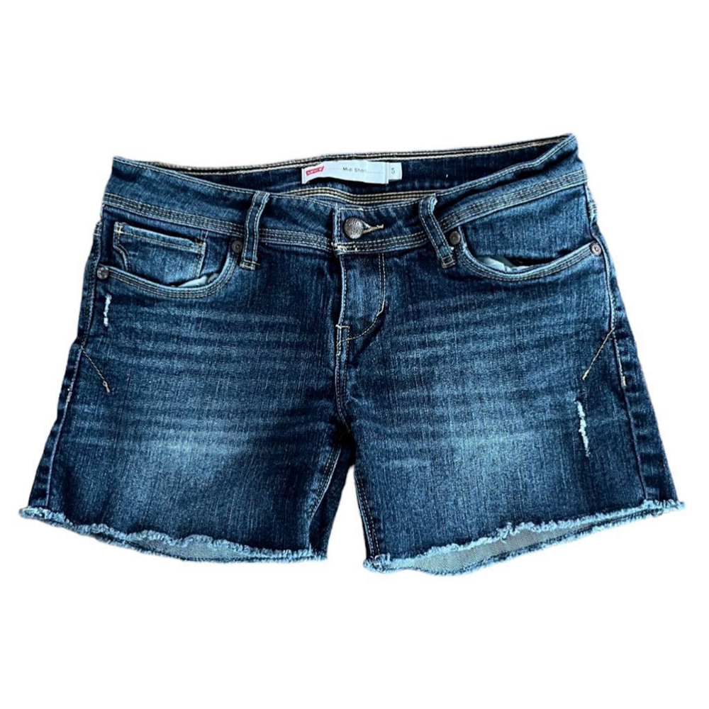 Levis Womens Denim Blue Jean 4" Midi Shorts Raw Hem Stretch Size 5